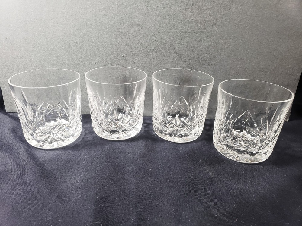 SET OF 4 WATERFORD CRYSTAL LISMORE OLD FASHIONED TUMBLERS / GLASSES VINTAGE MINT