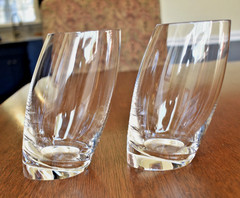 Nambe Highball Glasses Tilted Slanted Crystal Handcrafted Crystal 5” Set of 2