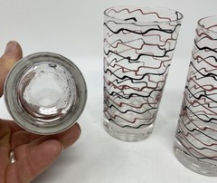 vintage mid century modern glass tumblers pink and black waves Set Of 3