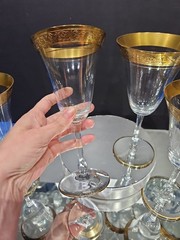(6) Water Goblets Glasses 7-3/4″, clear Gold encrusted Glastonbury Lotus #85-1