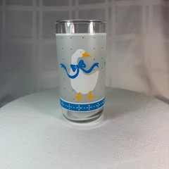 Vintage Libbey COUNTRY GOOSE Aunt Rhody frosted drinking glass blue ribbon