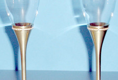Reed & Barton Luxe Facets Champagne Flute Pair Jeweled Gold Plated Stem 10″H New