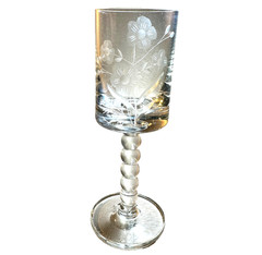 Vintage Floral Etched Cordial Glass Ball Stem Crystal Depression Style