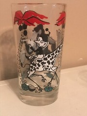 RARE VTG Red Drinking Glass Shedds PB Jungle Gorilla Giraffe Elf 5″ Bar Art