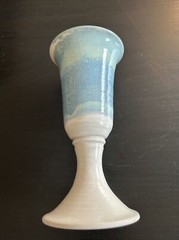 Wine Goblet Pottery Art Chalice Green Blue Drip Glaze Stoneware Hand Made 8×3″
