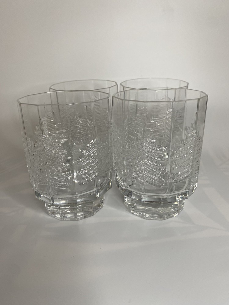 IITTALA (FINLAND) KUUSI DOUBLE OLD FASHIONED DRINK GLASS Excellent Condition 4pc