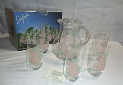 Stylesetter Water Colors Crystal 7 Pc. Set 88 Oz. Pitcher Six 16 Oz.Tumblers NIB