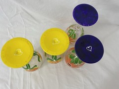 4 Hand Painted Flowers Wine Glasses Set Goblet 10oz Bright Summer Garden Party