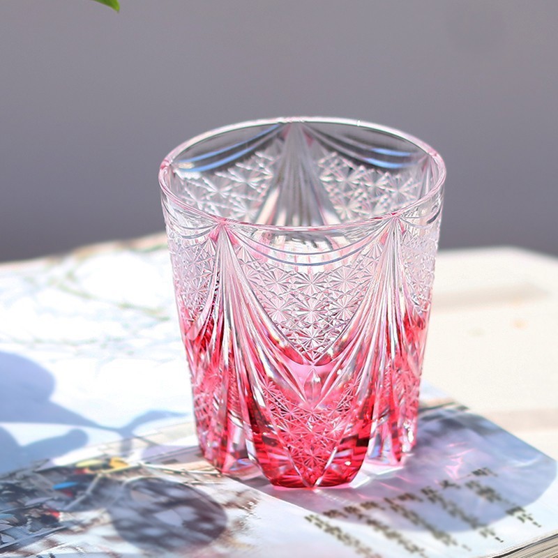 Gold Ruby Crystal Glass Hand Engraved Pink Colored Glass Luxury Whiskey Glasses