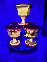 pair of 5 ruby red dessert goblets Octagon shape