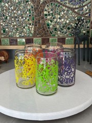 Signed Barry Rosenthal Art Beverage Glasses Set of 5 Colorful Pop-Top Art Design