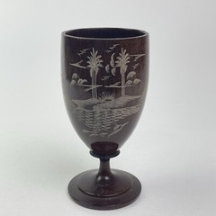 Vintage Wood Goblet Etched Design Cuba 1958 Boho Pre Revolution Carved