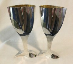 LENOX Heart Champagne Goblets Glasses Kirk Stieff Promises 2 Silverplate Wedding