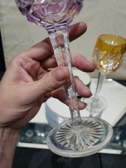 3 Wine Glasses Hocks Goblets Amber, Purple. & Red Cut to clear Crystal Buzzstars