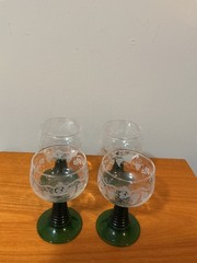 vintage Luminarc France wine glasses featuring a distinct ribbed, emerald green