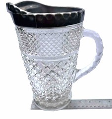 1940’s Anchor Hocking Wexford Press Glass pitcher Pewter/Silver Trimmed edging