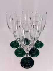 Vintage 6 Libbey Domaine Juniper Green Stem Champagne Glass Flutes Holiday Set