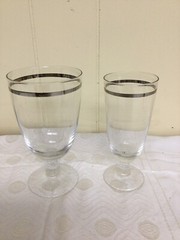 2 Fostoria Glasses / 1 Juice /1 Tea/Drink REFLECTION Pattern w/ a Platinum Band