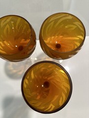 SET OF 3AMBER BALLOON WINE GOBLETS CLEAR STEM 8.75 INCHES HOLDS 14 OZS