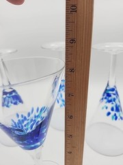 4 – Cobalt Blue Confetti Splash Hand Blown Art Glass Champagne Wine Glasses READ