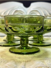 Vintage Set Of 5 Color Crown Green by COLONY Champagne/Tall Sherbet Glasses