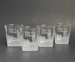 4 Tulsa City Skyline Etched Rocks Glasses 8oz Whiskey Bourbon Cocktail Oklahoma
