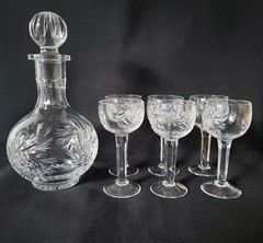 Vintage 24% Lead Crystal Glass Pinwheel Whisky Decanter Bottle 6 Glasses USSR