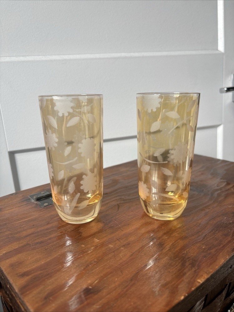 Vintage Glass Peach Luster Set Of Two Drinking Glasses MCM