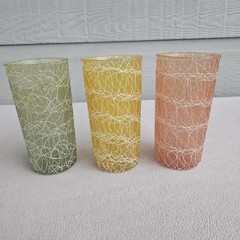 Colour Craft Spaghetti String 12oz Drinking Tumbler Glass Set of 6 VTG 1950s MCM