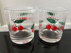 Set of 2 Ribbed Cherry Cherries Double Old Fashioned Glasses Nice!