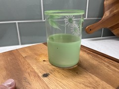 Vintage Frosted Green Glass Tumbler White Daisy Floral Mid Century MCM Unmarked