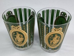 2 VTG MCM Cera Green/Gold Athena & Cherub Old Fashioned Cocktail Glasses Set L11