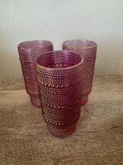 Pink Iridescent Hobnail Glasses Tumblers Set Of 3 Gold Rim 12oz Summer Lemonade