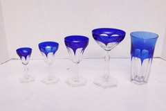 Assorted SET 5 BOHEMIAN CZECH CUT TO CLEAR CRYSTAL Wine GLASSES COBALT BLUE