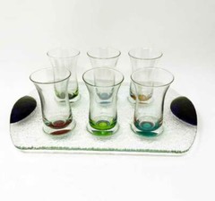 Dansk Spectra Cordial Set With Glass Tray Assorted Set 6 1.5 oz Each New In Box!