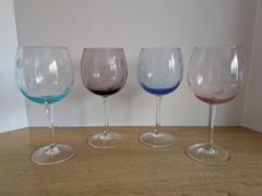 Marquis Waterford Crystal Polka Dot Color 8.5″ Balloon Wine Glass Goblets Set 4