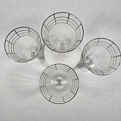 Vintage Uranium Glass Set of 4 Goblets Silver Overlay Art Deco Glasses