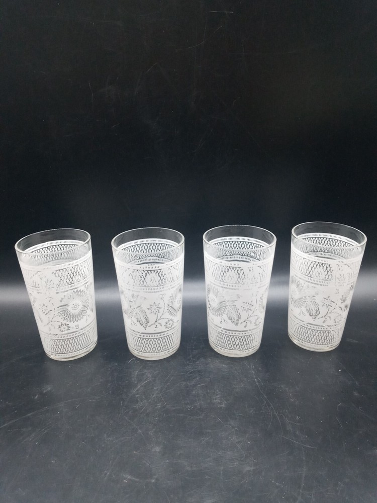 4 VTG Kitchen Ware White Floral Diamond Cross Hatch Design Drinking Tumbler…
