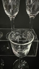 Vintage Set Of 5 Vintage 3.75″ Tall Needle Etched Crystal Shot Glasses