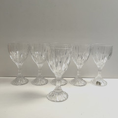6) Mikasa Park Lane Bling Crystal Water / Wine Goblets Glasses 6 3/4” 8oz Xlnt!!