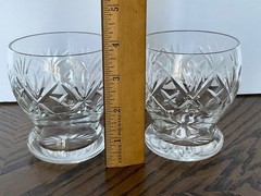 2 Webb Corbett Crystal Footed Tumblers Old Fashioned Glasses Cut Fan Criss-Cross