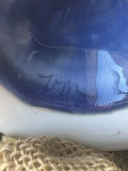 Vintage Water Or Wine Goblet. 2005. Blue Drip Glaze With Vines And Leaves.