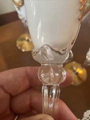 4- Vintage GORGEOUS Gold Hand Painted Murano 9” Wine White Pink Flowers Glasses