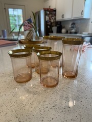 Tiffin Franciscan Minton Optic Pink Gold Rose Rim Glasses