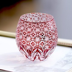 11oz Hand Cut Red Chrysanthemum Crystal Whiskey Glasses Tumbler Kiriko Drinkware
