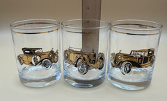 Culver 22K Gold Auto Lowball Glasses Set of 3 Pierce Arrow Rolls Mercedes