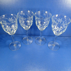 4 Cut Crystal Optic Wine/Water Goblet Wheel Cut 8” Tall Stemware