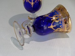 2 Cristallerie Italiane Cobalt Blue & Gold Medici Wine Glass Goblets (C)