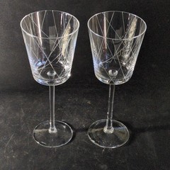 CALVIN KLEIN RANDOM CUT WATER GLASSES, Etched Crystal, 8 1/2″, 10 Oz, 2PCS