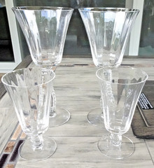 Set of 4 Fostoria Glass Optic Silver Flutes Water Juice Goblets 6037 Stemware